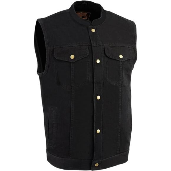 Leather Men's Classic Black Denim Club Style Vest with Snap Button Closure - Picture 1 of 8